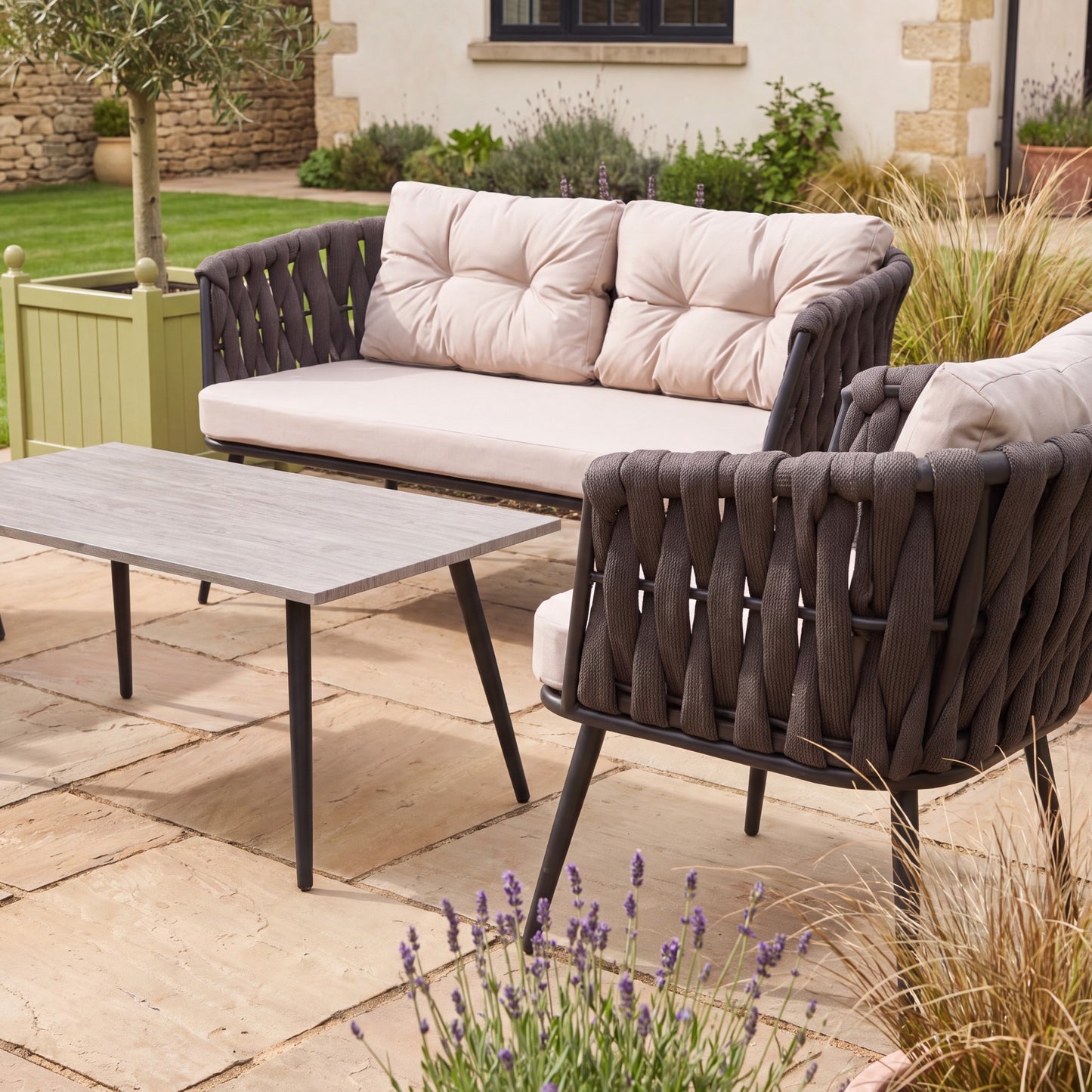 Hartley 4 Seater Garden Lounge Set with Coffee Table - Grey