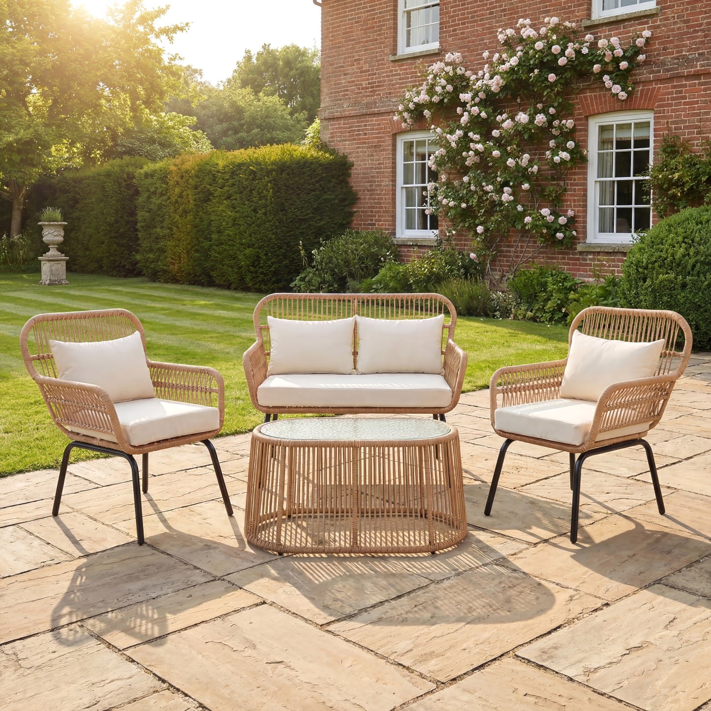 Carbini 4 Piece Patio Bistro Set - Cream on Natural