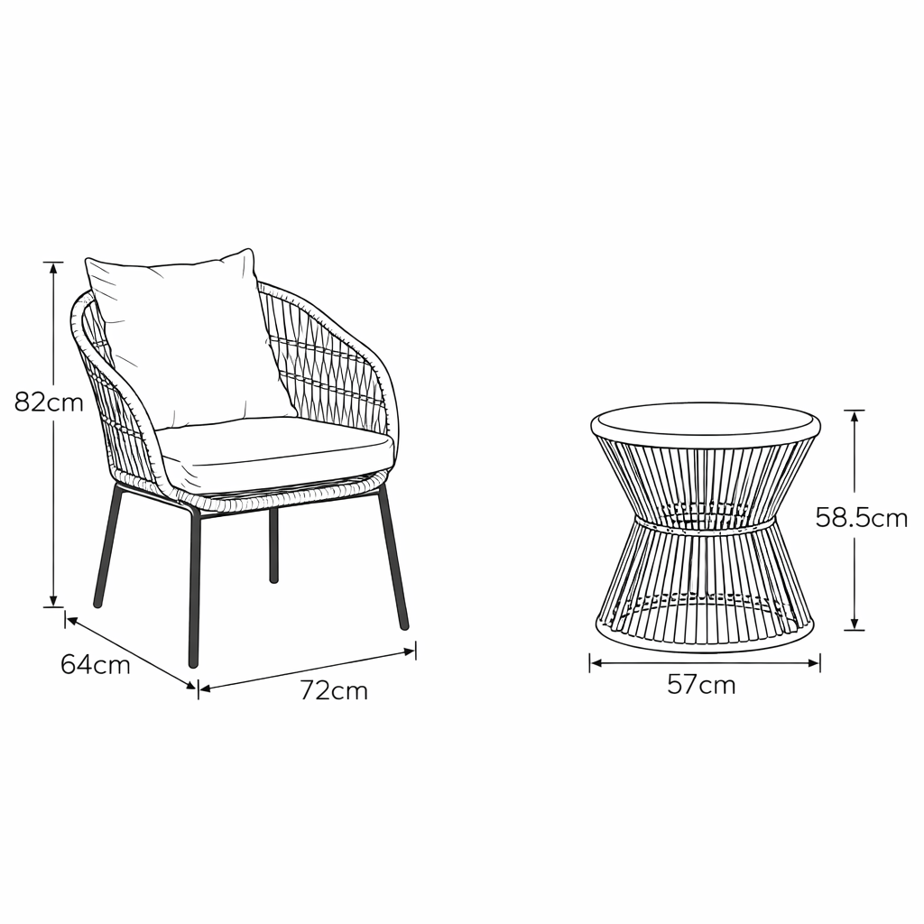 Sagone 3 Piece Patio Set - Cream on Natural
