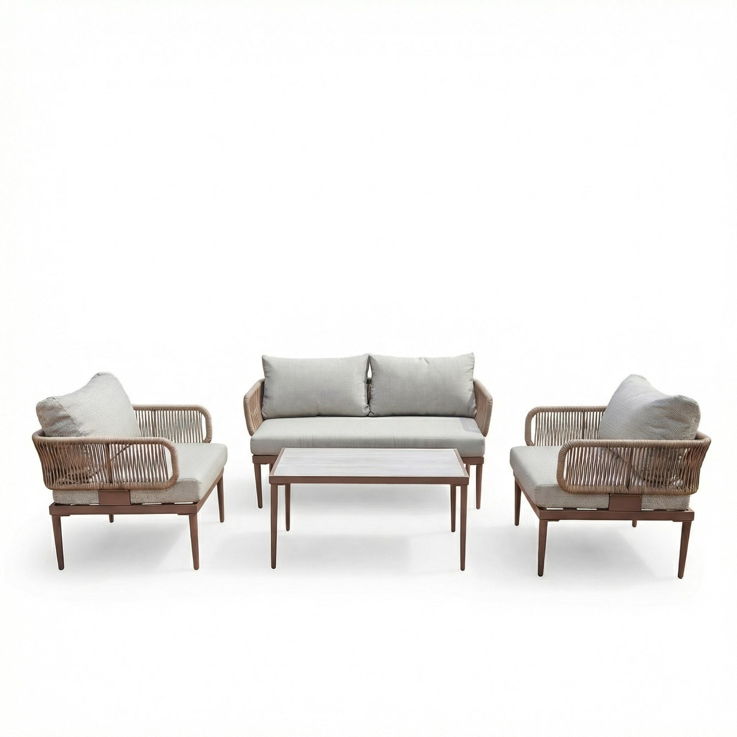 Soveria Outdoor Conversation Set - 2 Seat Sofa, 2 x Chairs + Table - Brown