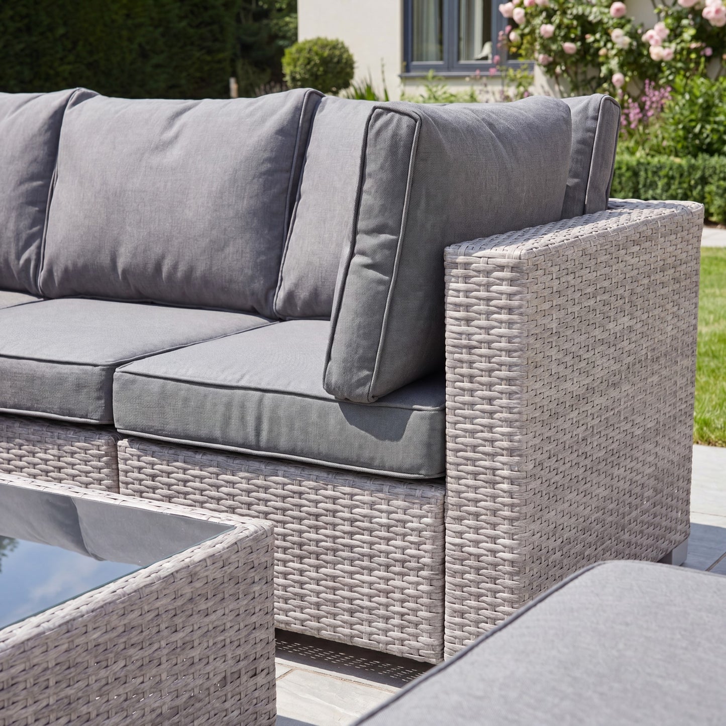 Saviano 5 Seat Modular L-Shaped Rattan Corner Set - Grey