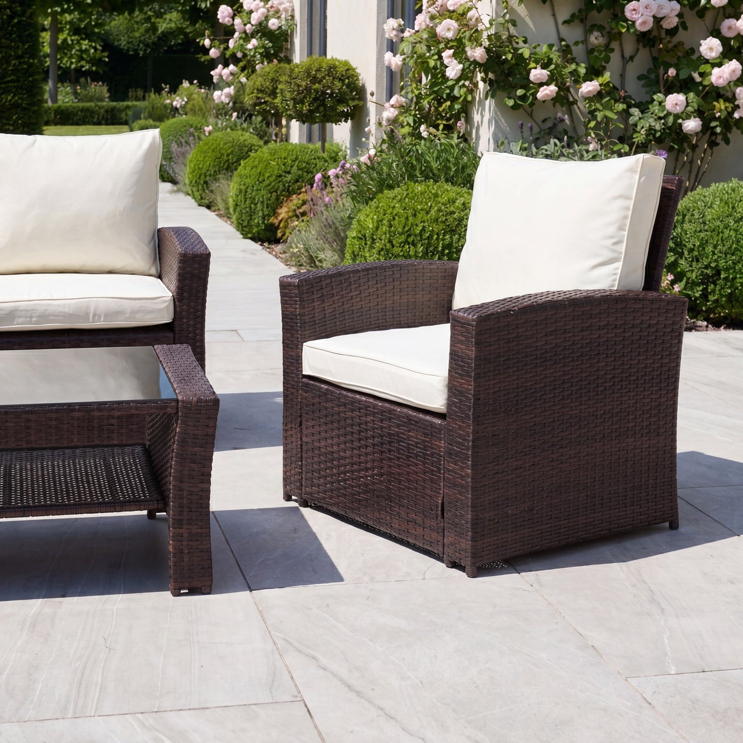 Pallini 4 Piece Rattan Patio Set - Brown & Cream