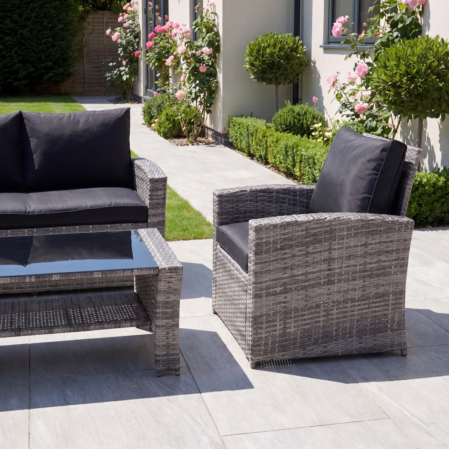Pallini 4 Piece Rattan Patio Set - Black & Grey