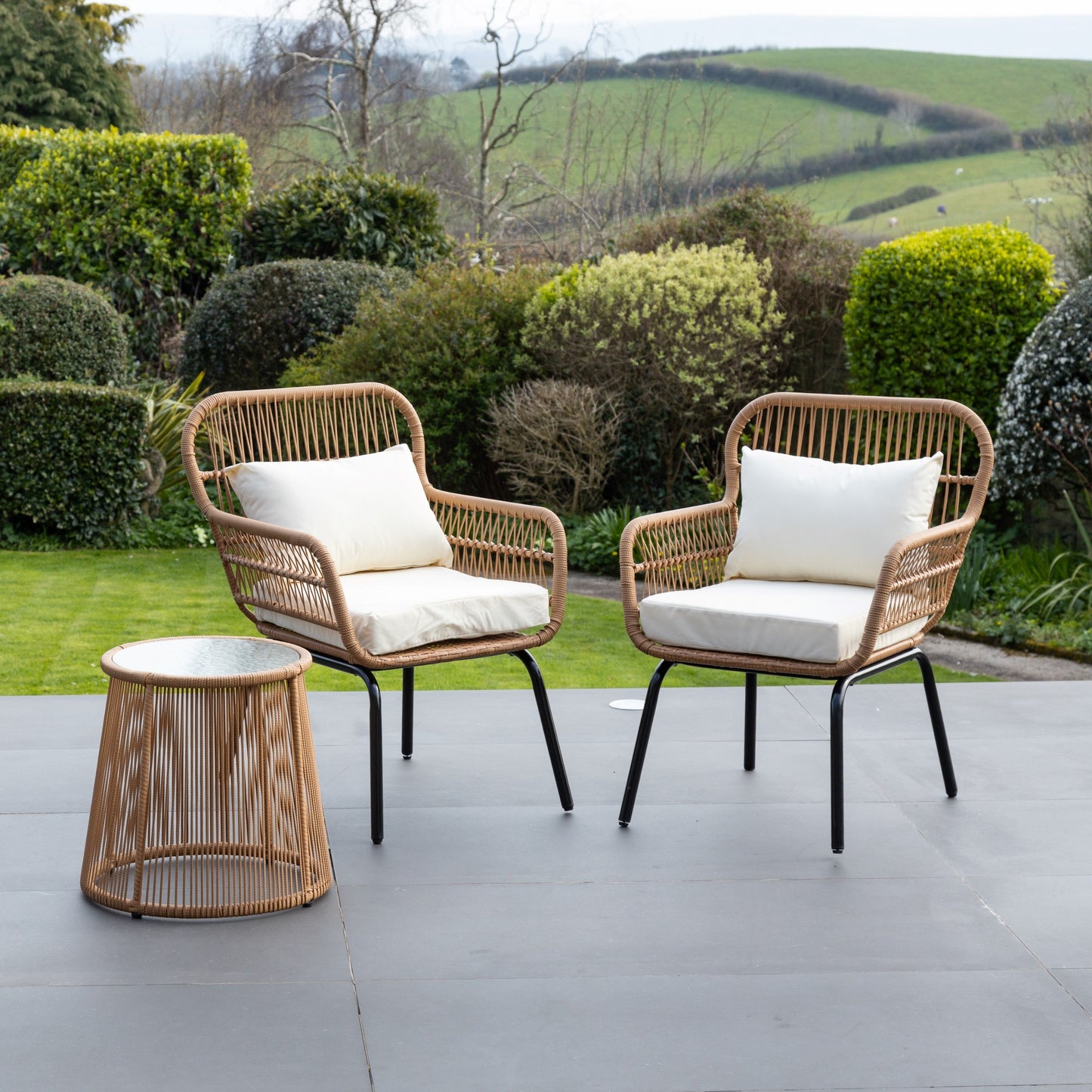 3 Piece Patio Set - Cream on Natural