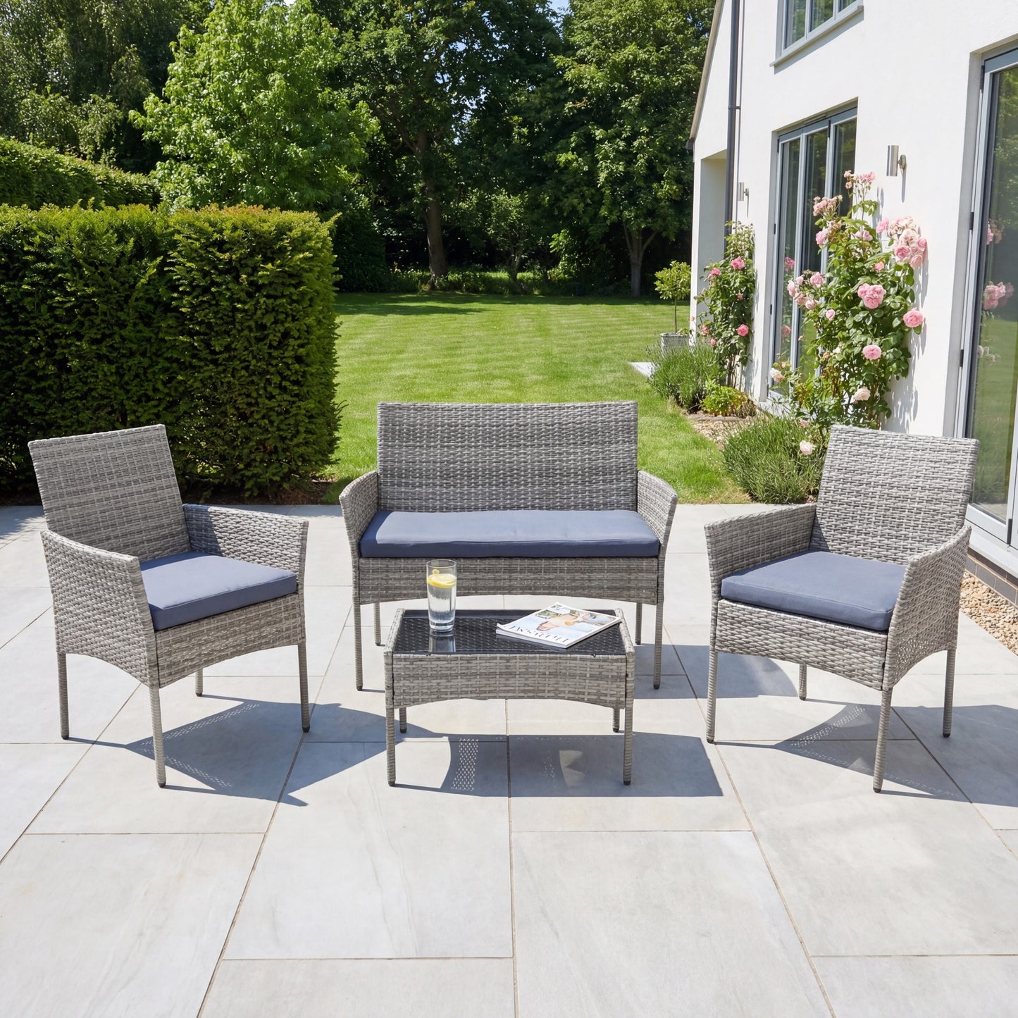 Corato 4-Seat Rattan Patio Set - Grey on Grey