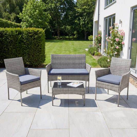 Corato 4-Seat Rattan Patio Set - Grey on Grey - Hanging Egg Chair
