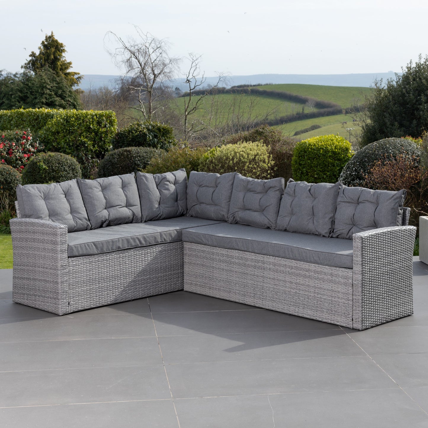 3 Piece Dining Set - Corner, Bench & Table - Grey on Grey