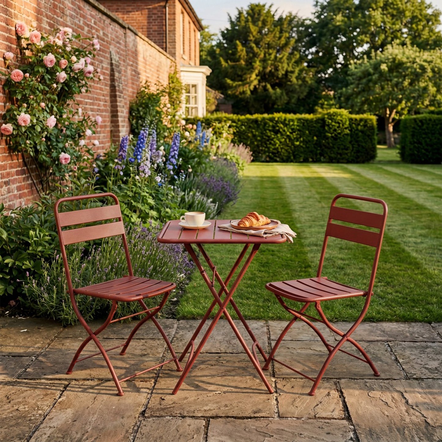 Colourways Vibrant Folding Patio or Balcony Set - Terracotta Red