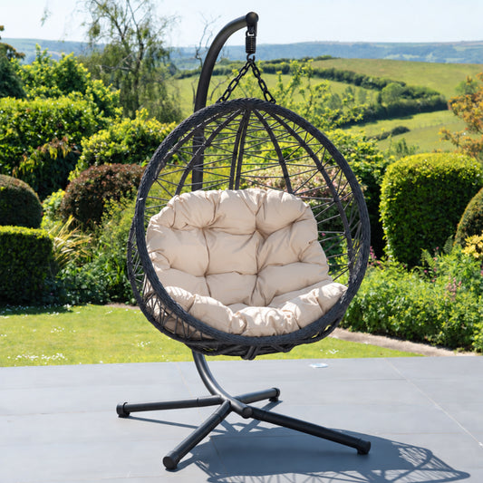 Large Single Egg - KD7 - Cream on Grey - Hanging Egg Chair