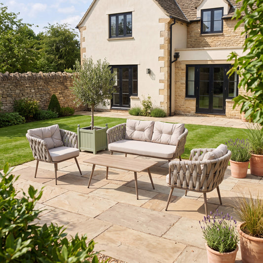 Hartley 4 Seater Garden Lounge Set with Coffee Table - Beige - Hanging Egg Chair