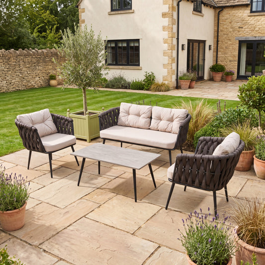 Hartley 4 Seater Garden Lounge Set with Coffee Table - Grey - Hanging Egg Chair