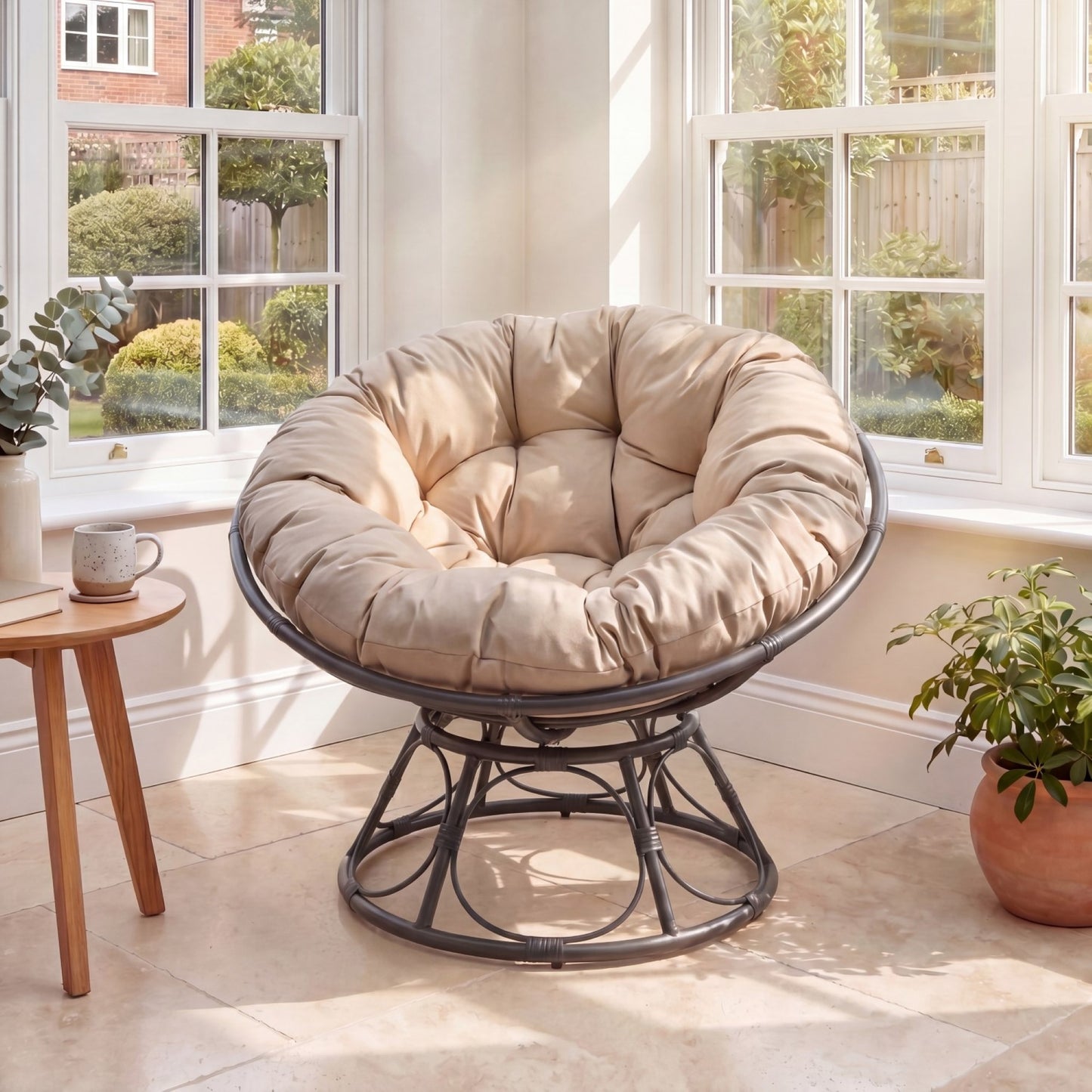Amara Indoor or Outdoor Swivel Papasan Chair - Grey