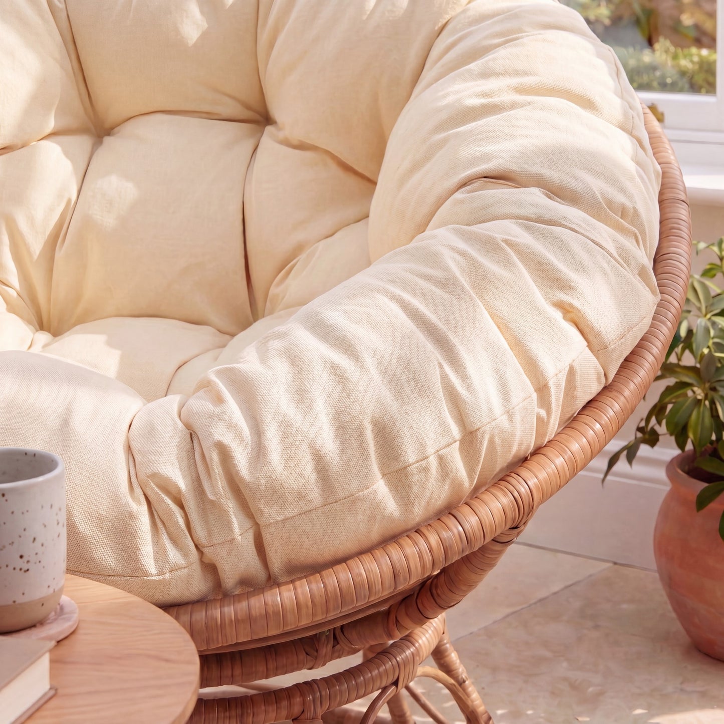 Amara Indoor or Outdoor Swivel Papasan Chair - Cream