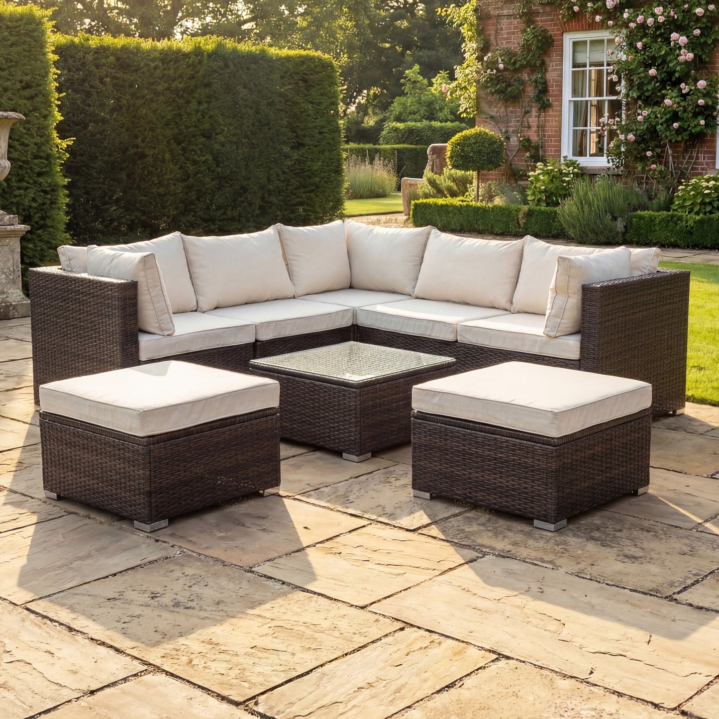 Oliena 7 Seat Modular Rattan L-Shaped Corner - Grey on Grey