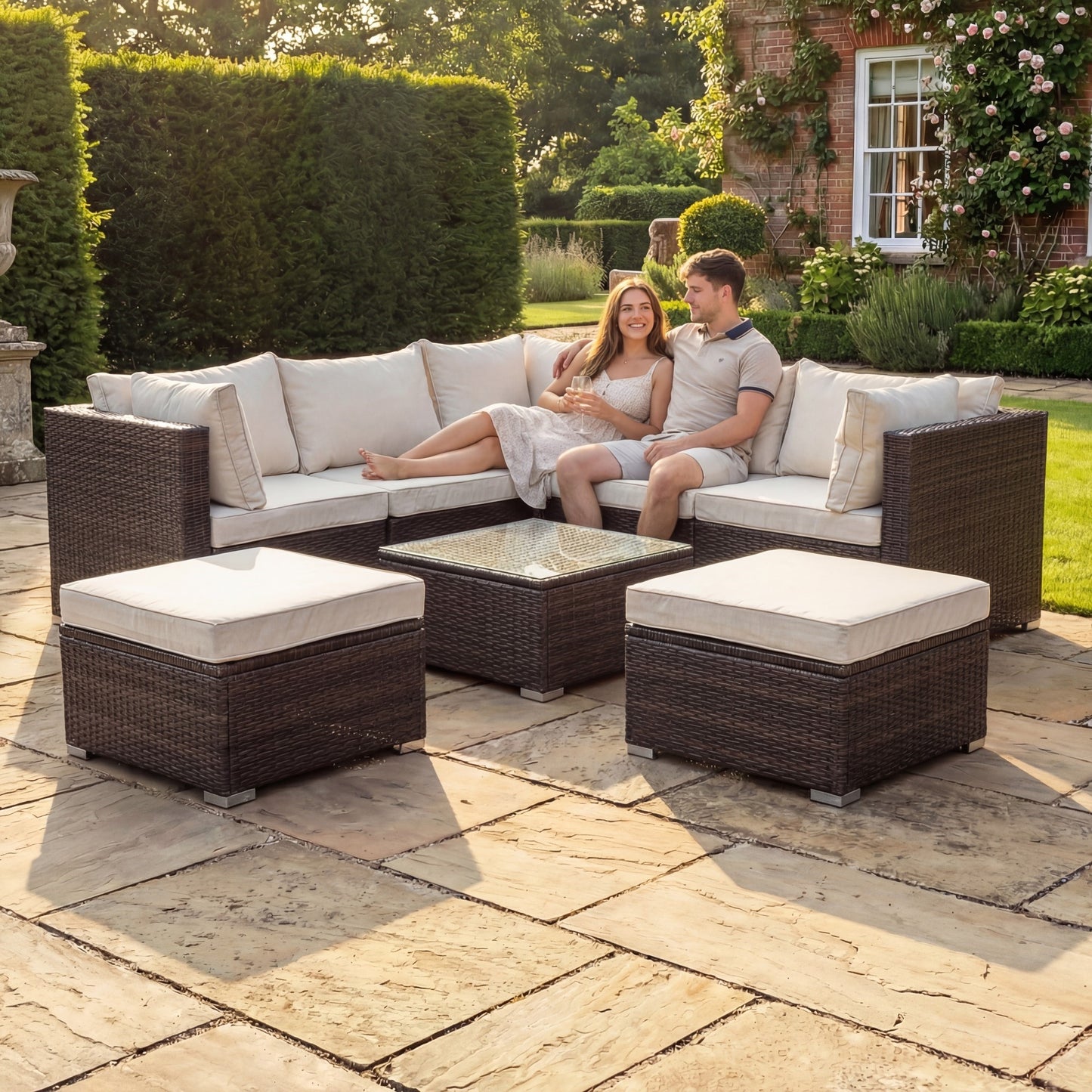 Oliena 7 Seat Modular Rattan L-Shaped Corner - Grey on Grey