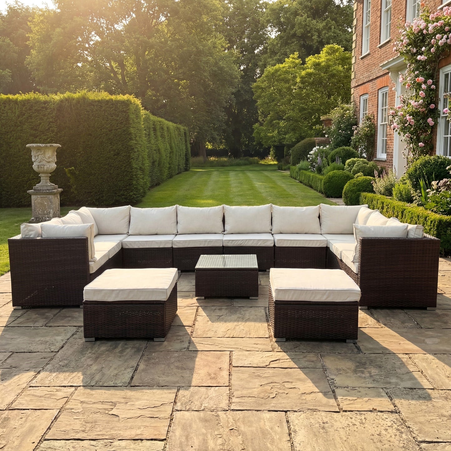 Oliena 12 Seat Modular Rattan Large U-Shape Conversation Set - Grey on Grey