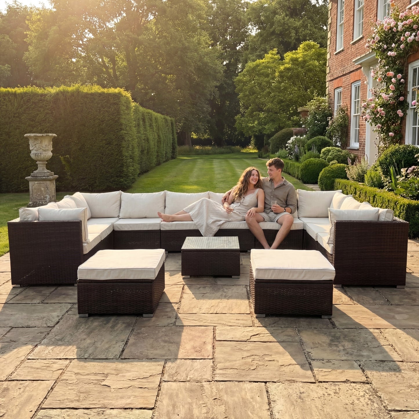 Oliena 12 Seat Modular Rattan Large U-Shape Conversation Set - Grey on Grey