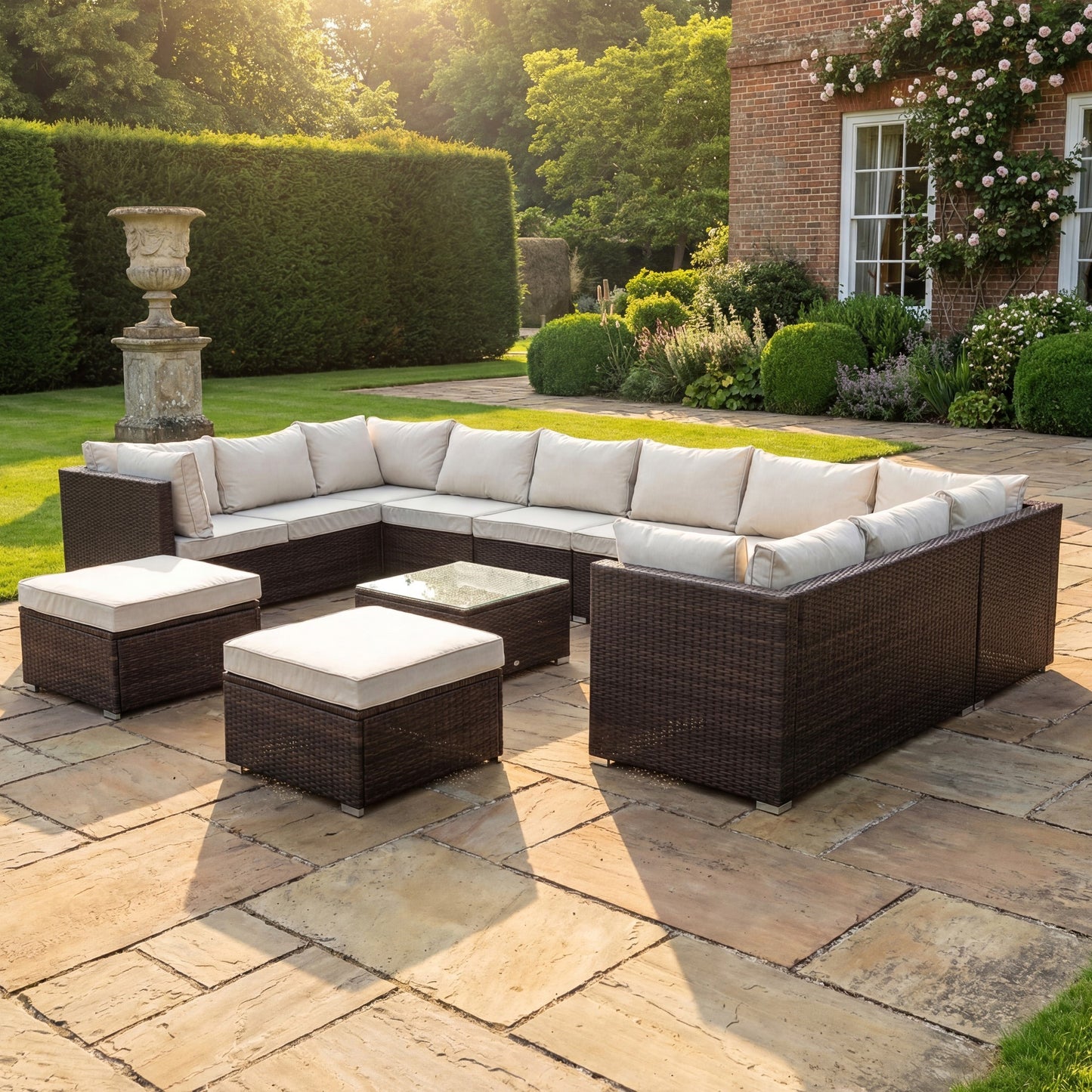 Oliena 12 Seat Modular Rattan Large U-Shape Conversation Set - Grey on Grey
