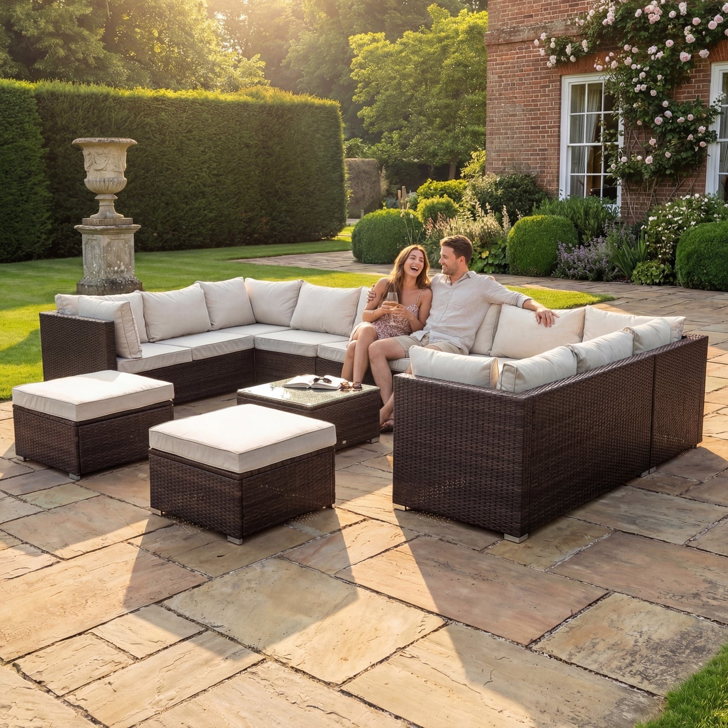 Oliena 12 Seat Modular Rattan Large U-Shape Conversation Set - Grey on Grey