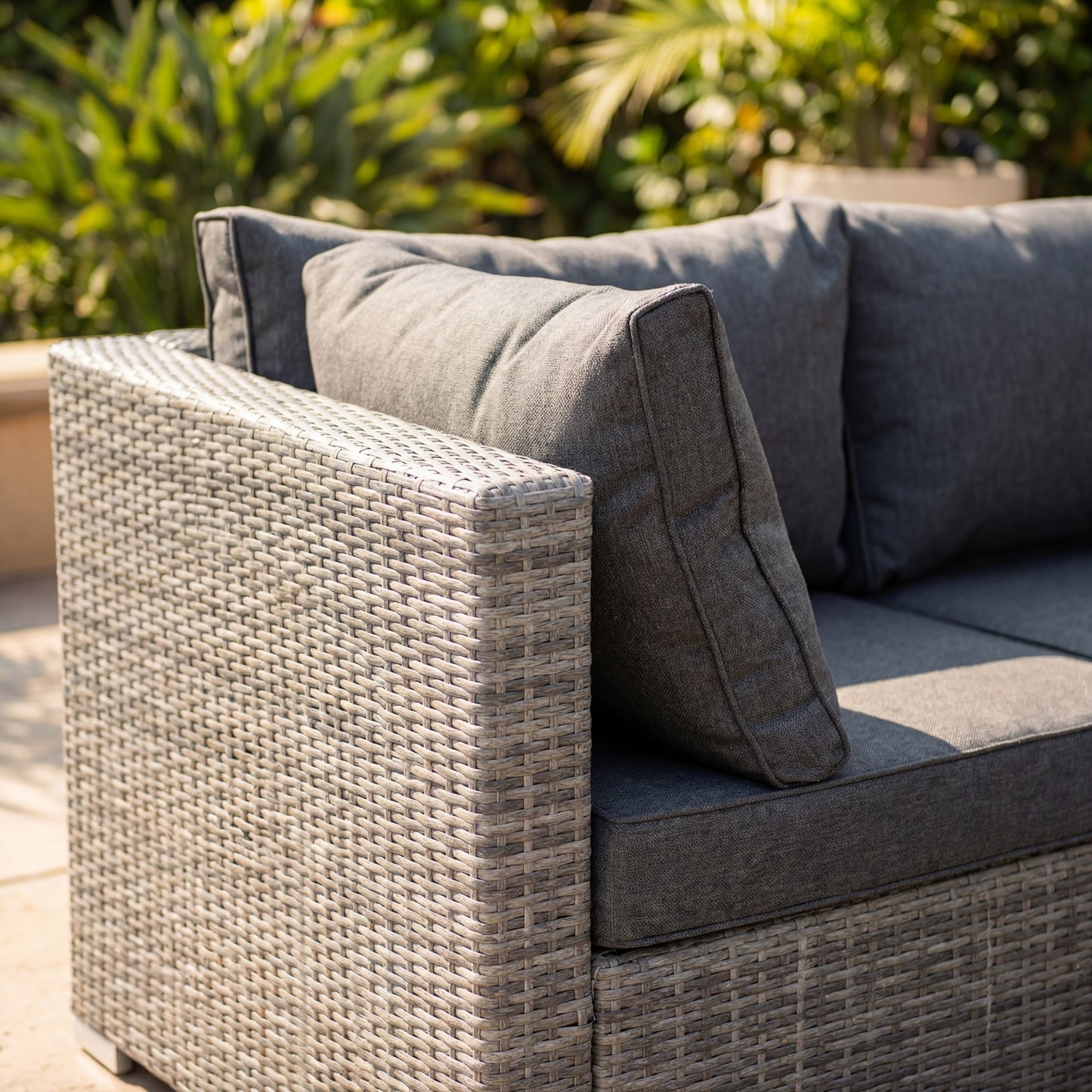 Oliena 5 Seat Modular Rattan L-Shaped Corner Conversation Set - Grey on Grey