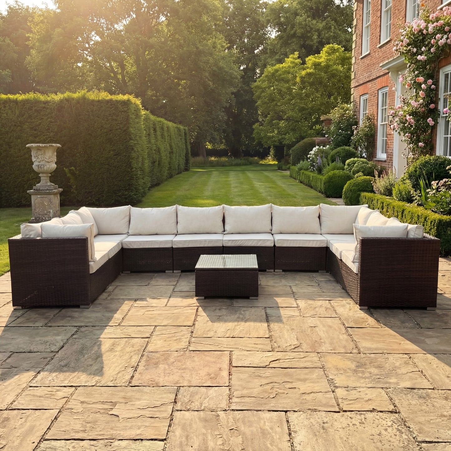 Oliena 10 Seat Modular Rattan Large U-Shape Conversation Set - Grey on Grey