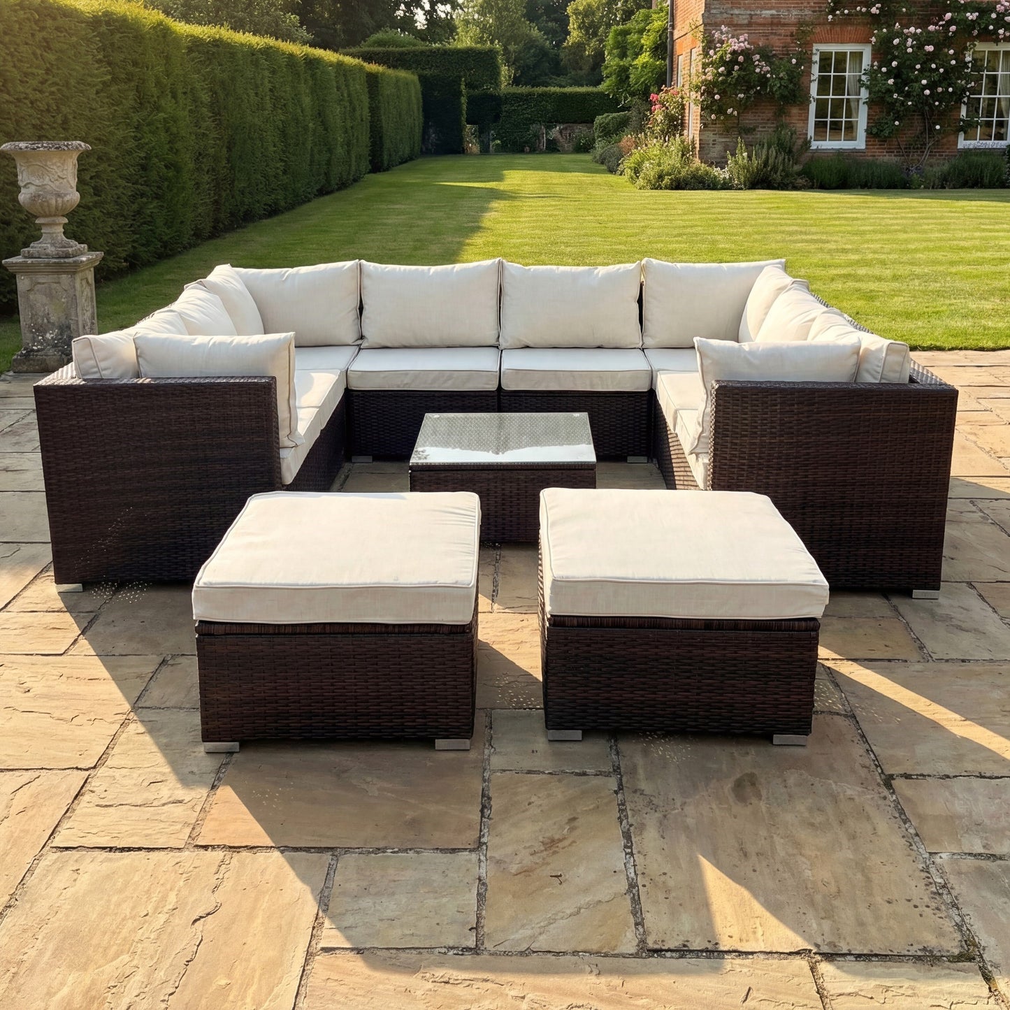 Oliena 10 Seat Modular Rattan Small U-Shape Conversation Set - Grey on Grey