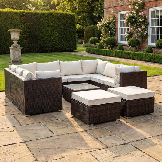 Oliena 10 Seat Modular Rattan Small U-Shape Conversation Set - Grey on Grey - Hanging Egg Chair