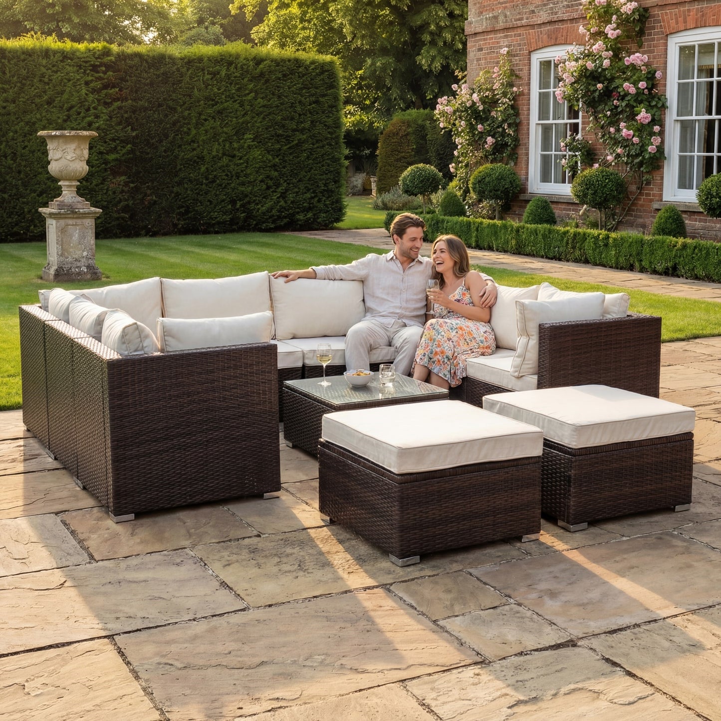 Oliena 10 Seat Modular Rattan Small U-Shape Conversation Set - Grey on Grey