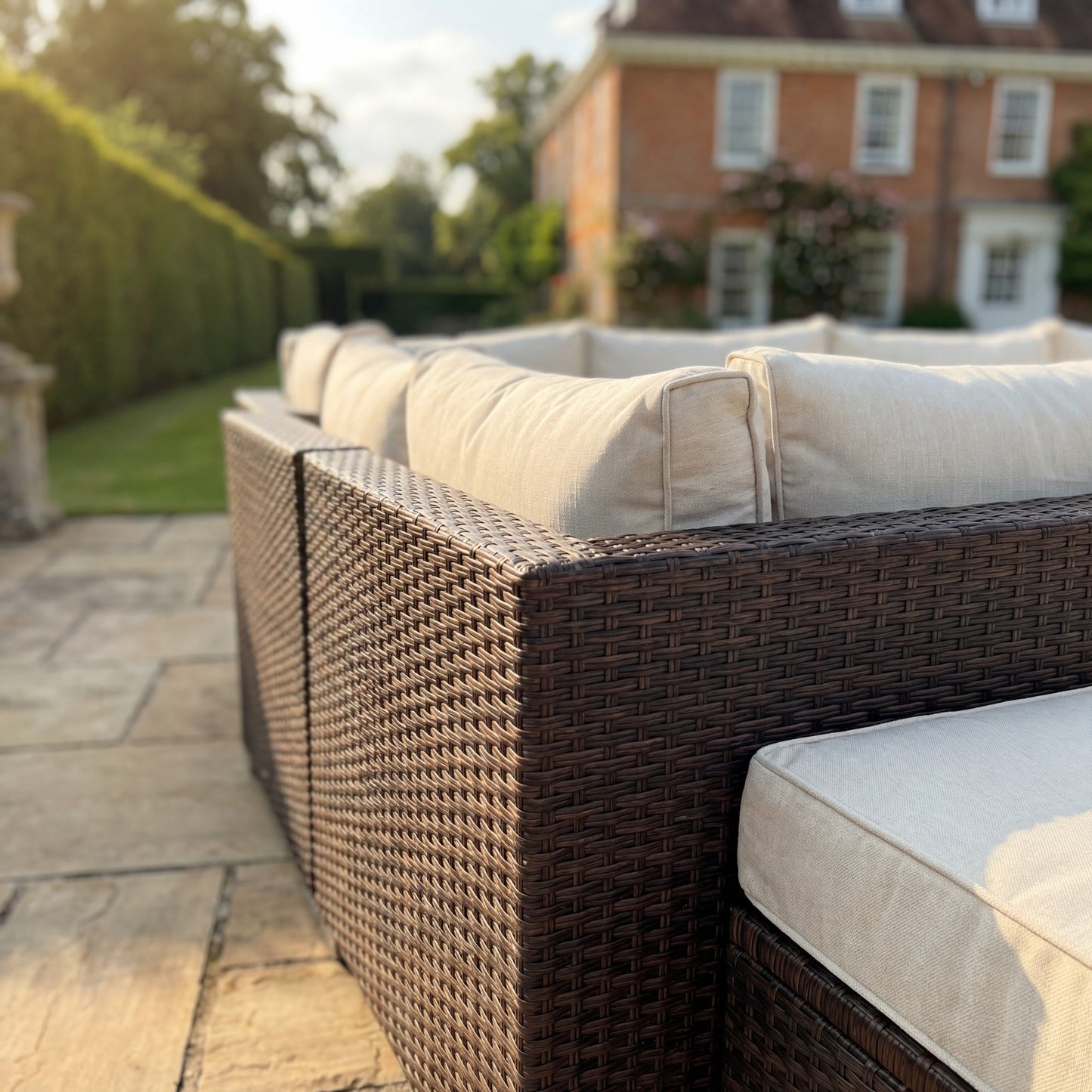 Oliena 10 Seat Modular Rattan Small U-Shape Conversation Set - Grey on Grey