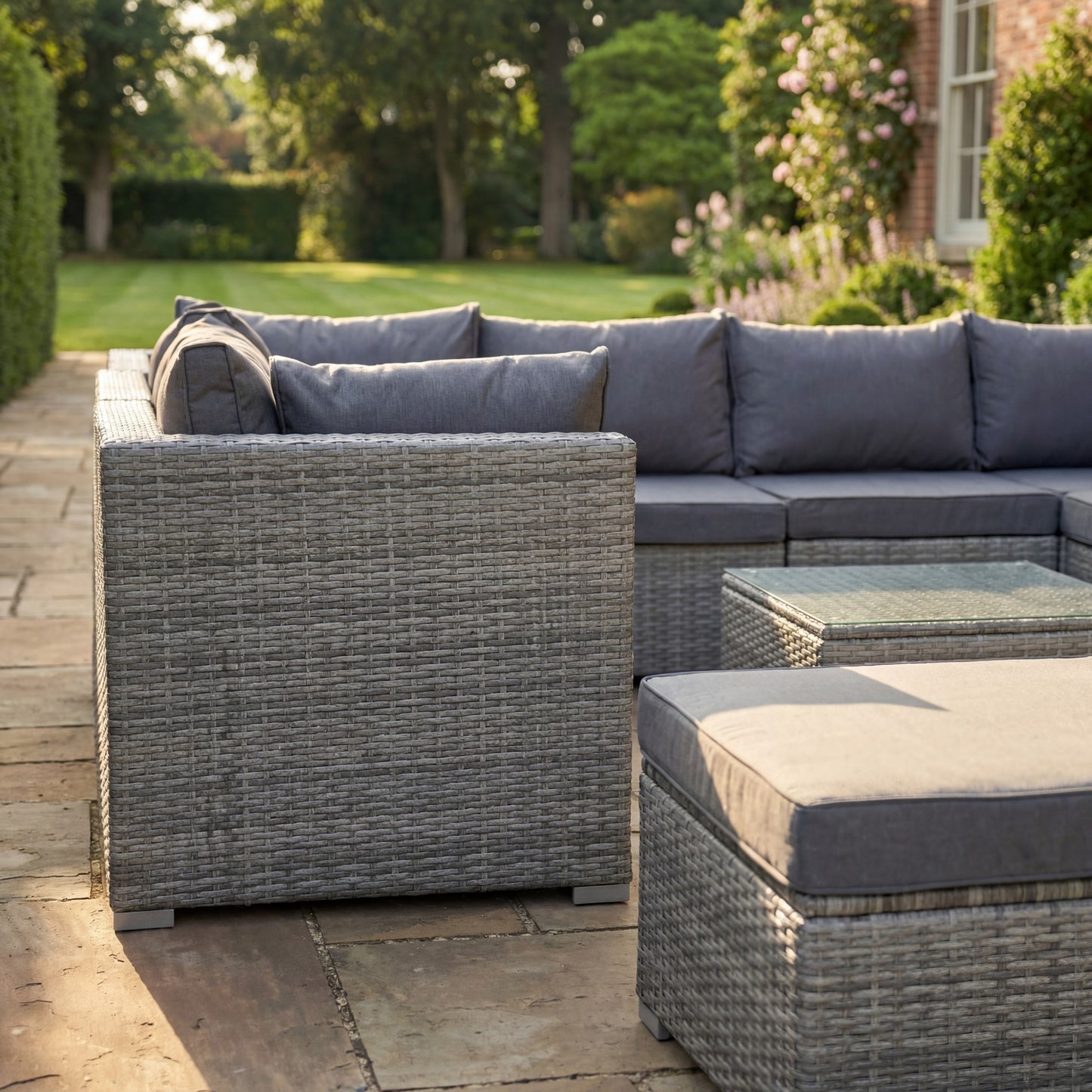 Oliena 10 Seat Modular Rattan Small U-Shape Conversation Set - Grey on Grey