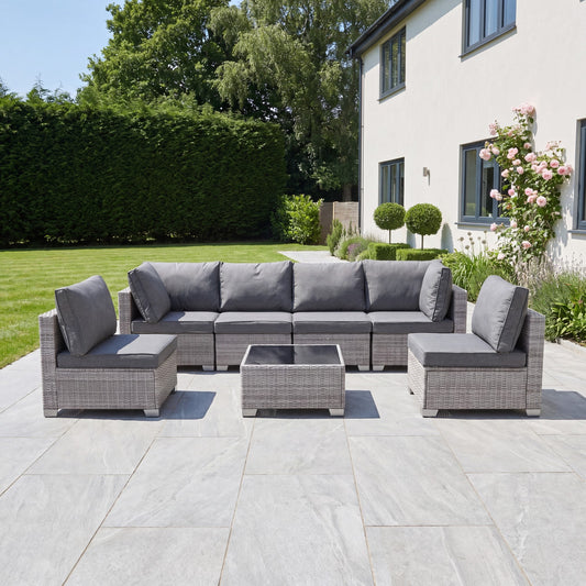 Saviano 6 Seat Modular Rattan Conversation Set - Grey - Hanging Egg Chair
