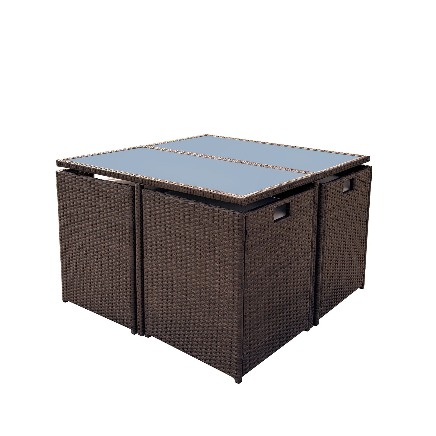 Giulia 9 Piece Rattan Cube Outdoor Set - Cream on Brown