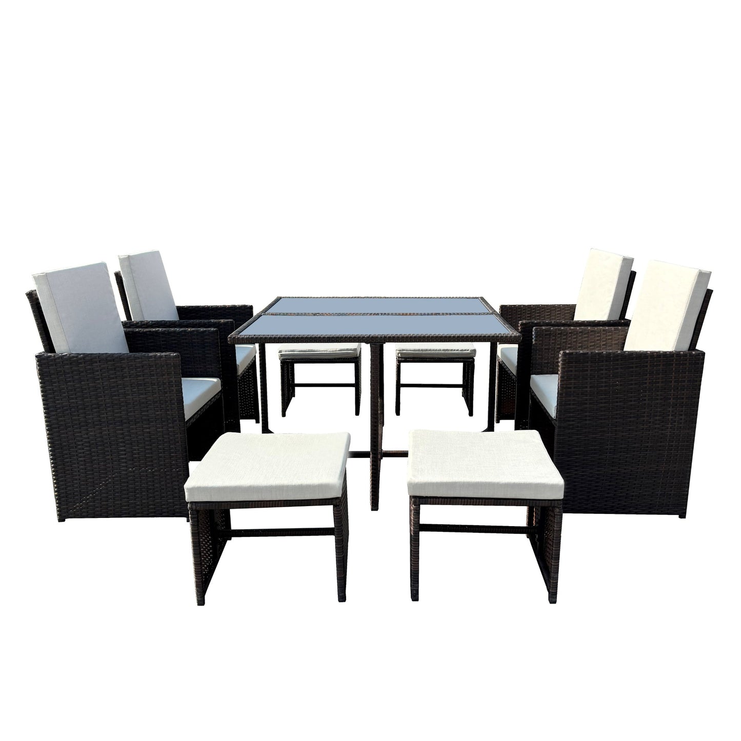 Giulia 9 Piece Rattan Cube Outdoor Set - Cream on Brown