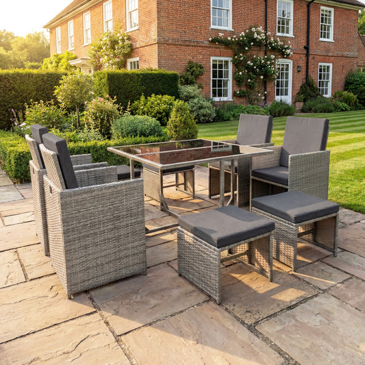 Giulia 9 Piece Rattan Cube Outdoor Set - Dark Grey on Grey