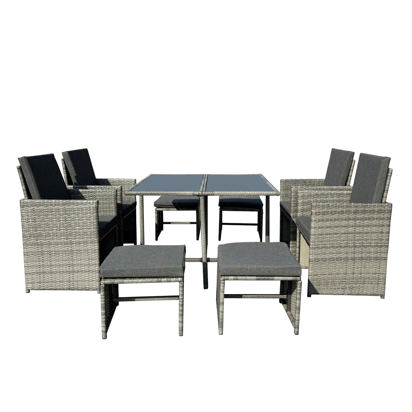 Giulia 9 Piece Rattan Cube Outdoor Set - Dark Grey on Grey
