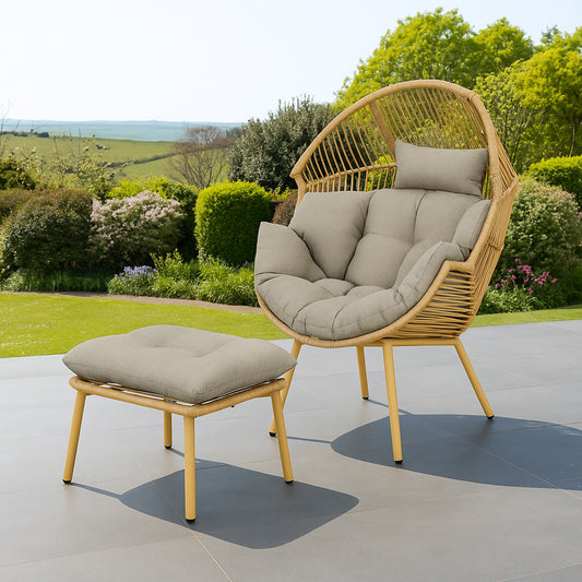 Standing Egg + Footstool - Light Brown on Natural