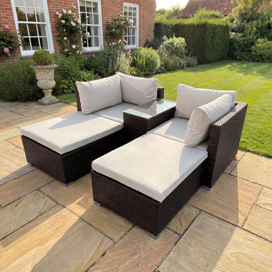Bastia 5 Piece Outdoor Seating and Table Set - Cream on Brown