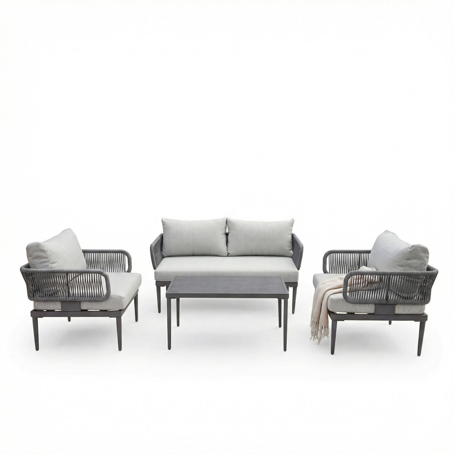 Soveria Outdoor Conversation Set - 2 Seat Sofa, 2 x Chairs + Table - Grey