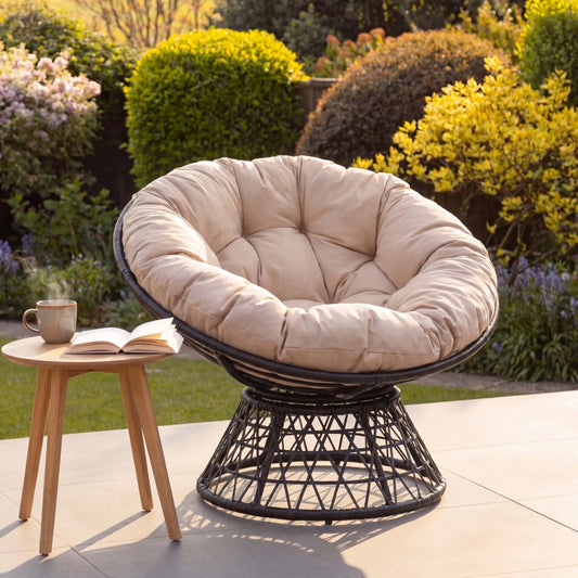 Liora Outdoor or Indoor Swivel Papasan Chair - Grey - Hanging Egg Chair