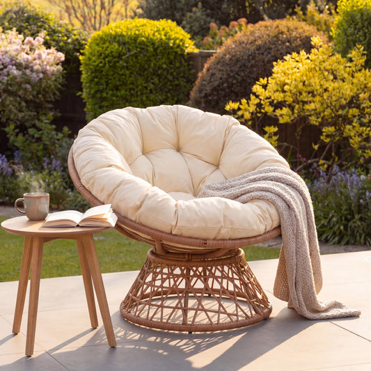 Liora Outdoor or Indoor Swivel Papasan Chair - Cream - Hanging Egg Chair
