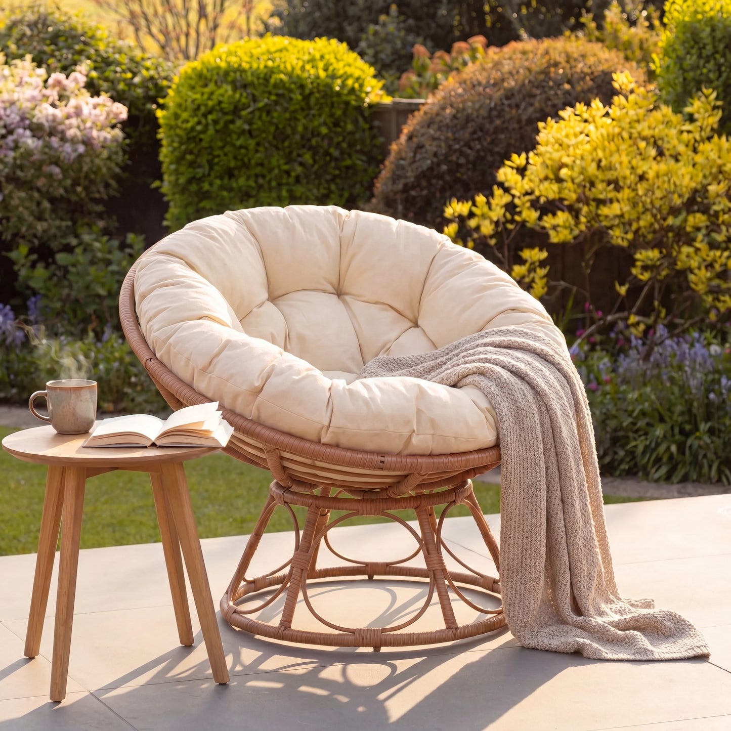 Amara Indoor or Outdoor Swivel Papasan Chair - Cream
