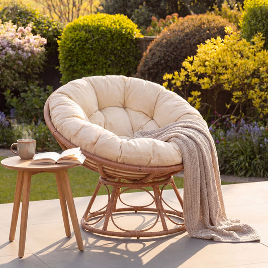Amara Indoor or Outdoor Swivel Papasan Chair - Cream - Hanging Egg Chair