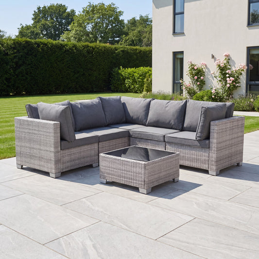 Saviano 5 Seat Modular L-Shaped Rattan Corner Set - Grey - Hanging Egg Chair