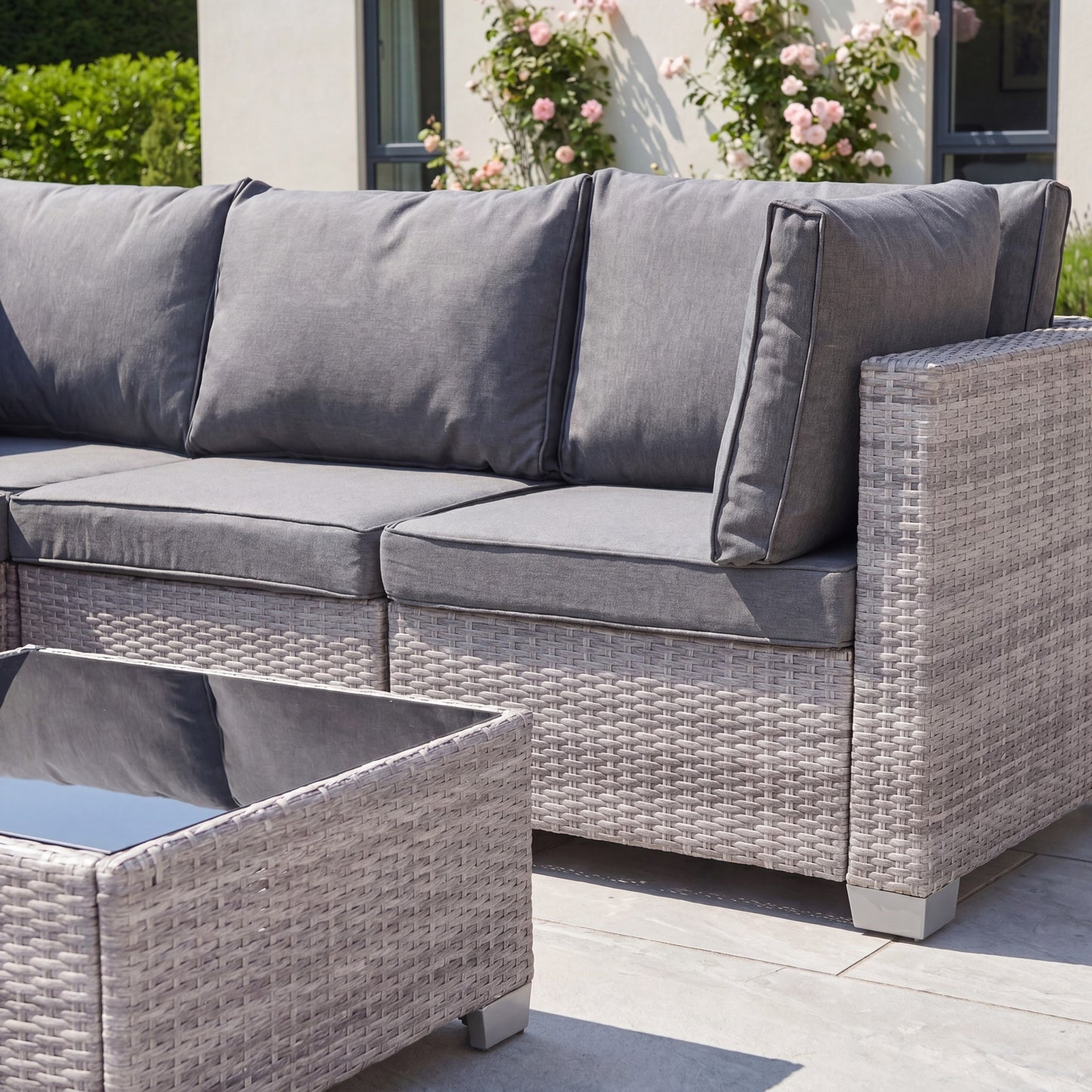 Saviano 8 Seat Modular U-Shaped Rattan Corner Set - Grey