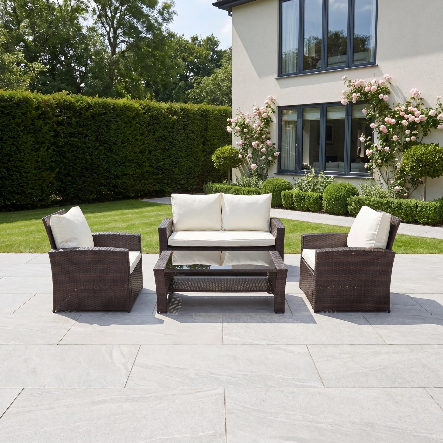 Pallini 4 Piece Rattan Patio Set - Brown & Cream