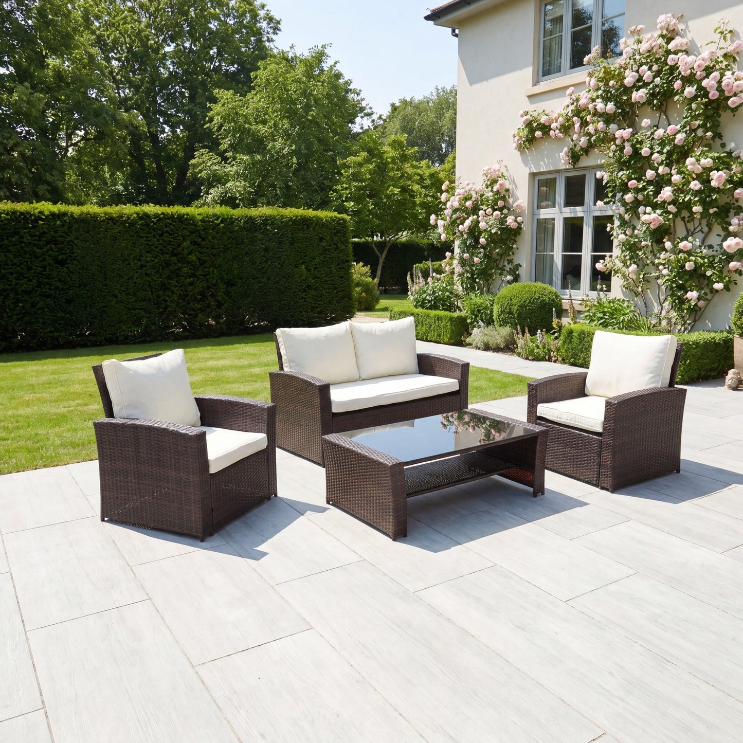 Pallini 4 Piece Rattan Patio Set - Brown & Cream