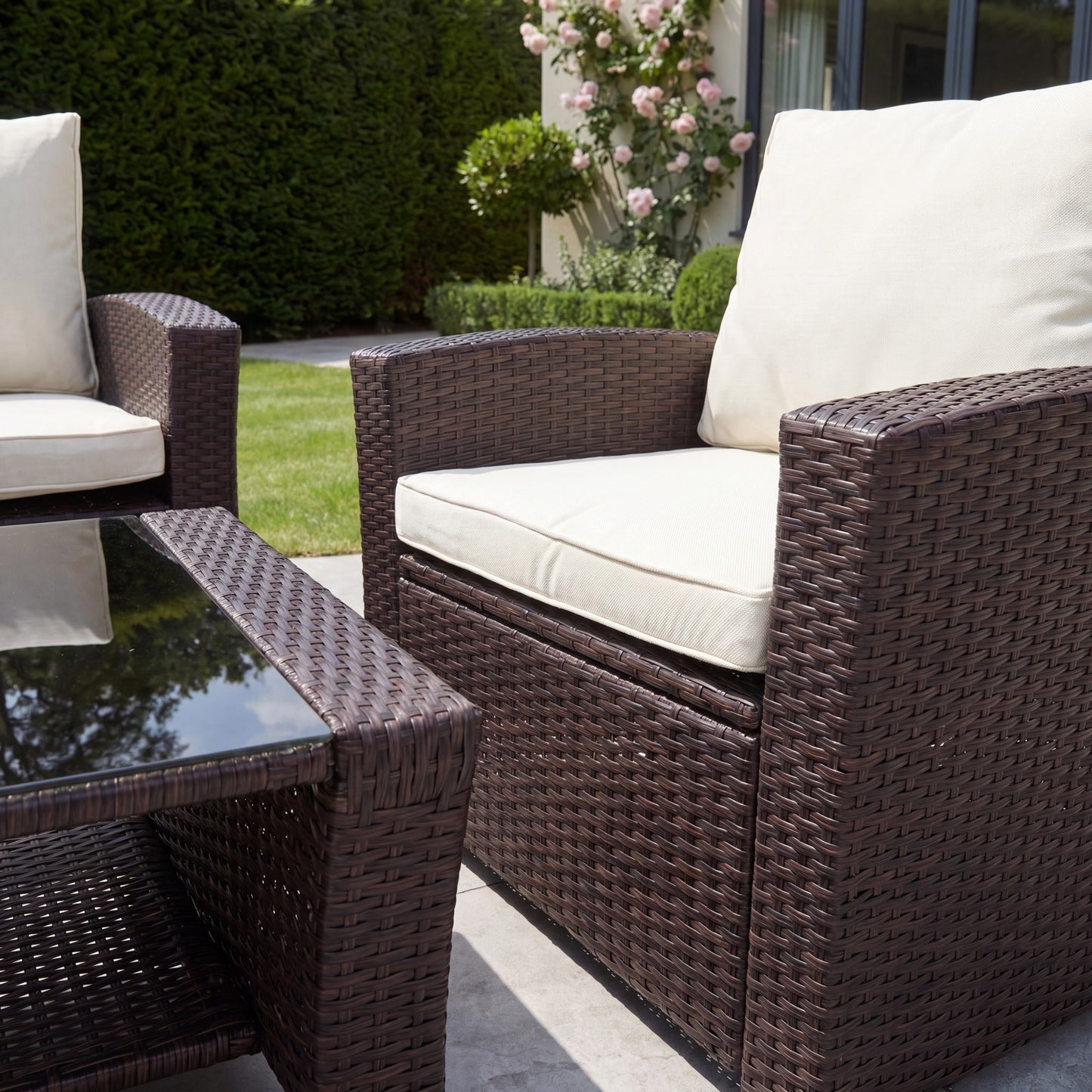 Pallini 4 Piece Rattan Patio Set - Brown & Cream