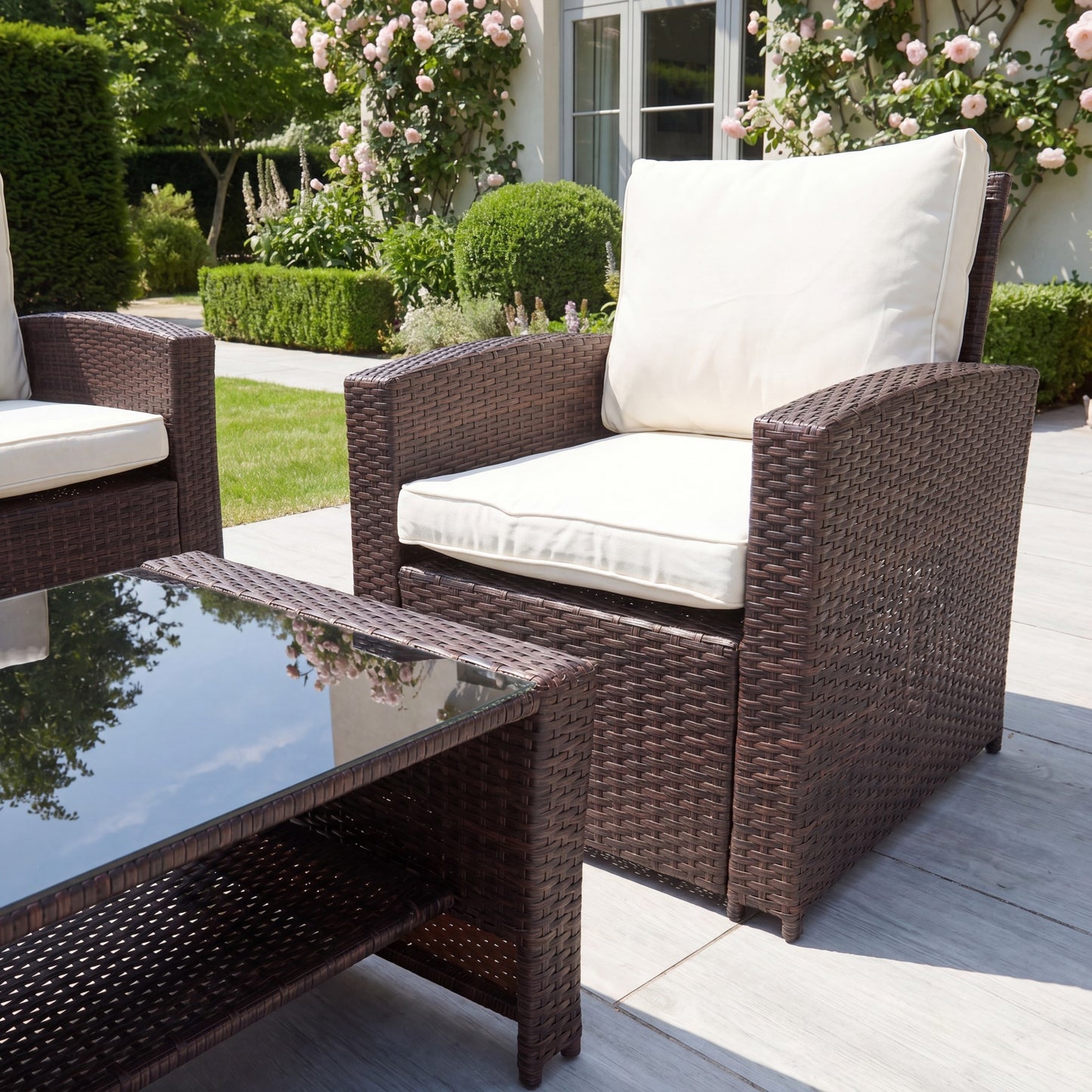 Pallini 4 Piece Rattan Patio Set - Brown & Cream