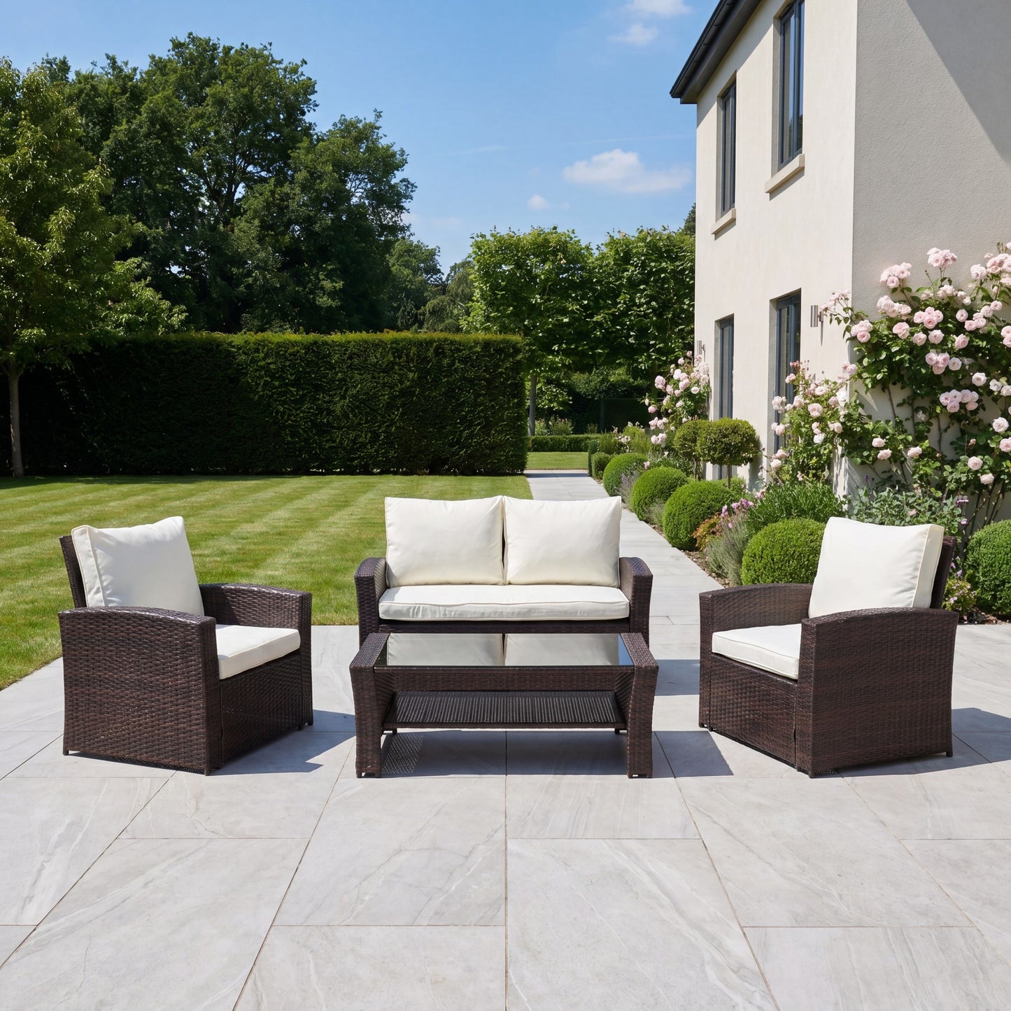 Pallini 4 Piece Rattan Patio Set - Brown & Cream