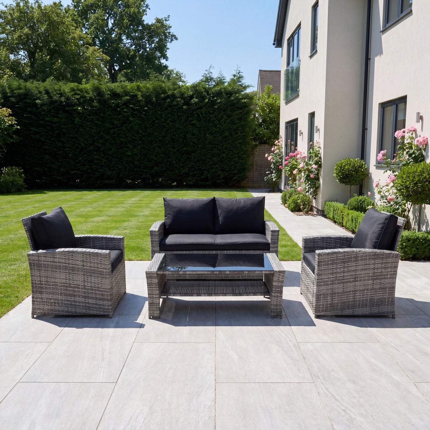 Pallini 4 Piece Rattan Patio Set - Black & Grey